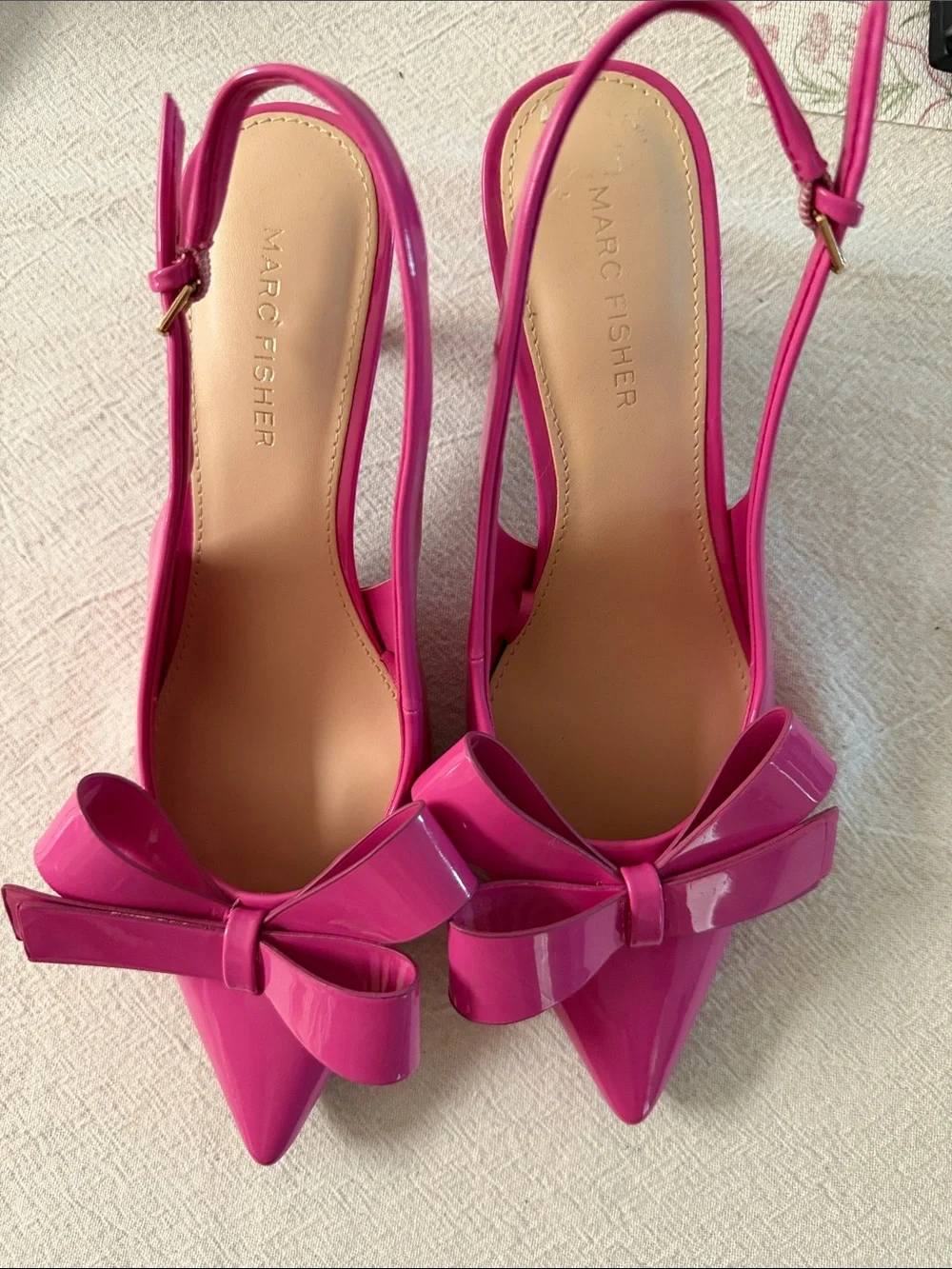Marc Fisher Allon Pink Patent Pointy Toe Bow Pump 7.5